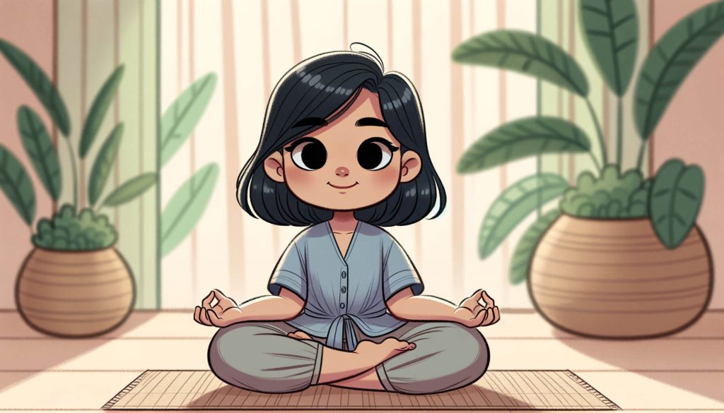 Девочка сидит в позе лотоса