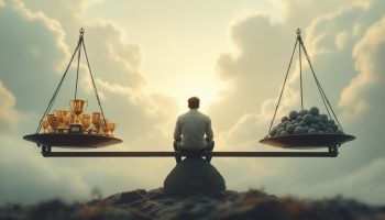 Сюрреалистическая сцена, показывающая синдром самозванца.