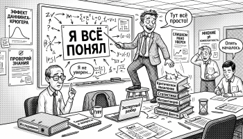 Самоуверенный лектор на шаткой стопке книг и сомневающийся специалист — эффект Даннинга-Крюгера