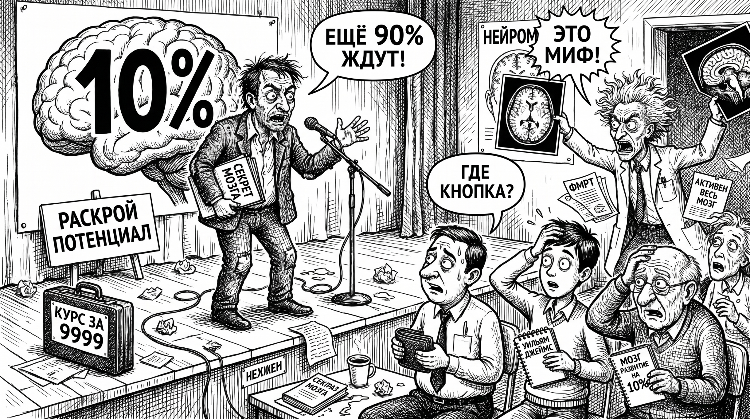 Коуч продаёт миф про мозг на 10 процентов, пока учёный показывает фМРТ и спорит