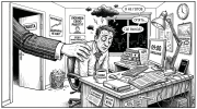 Измученный офисный сотрудник в воскресенье вечером паникует перед понедельником, тема ненавижу работу