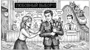 Женщина тянется к колючему мужчине на ярмарке партнёров, тема — почему выбираем тех кто делает больно