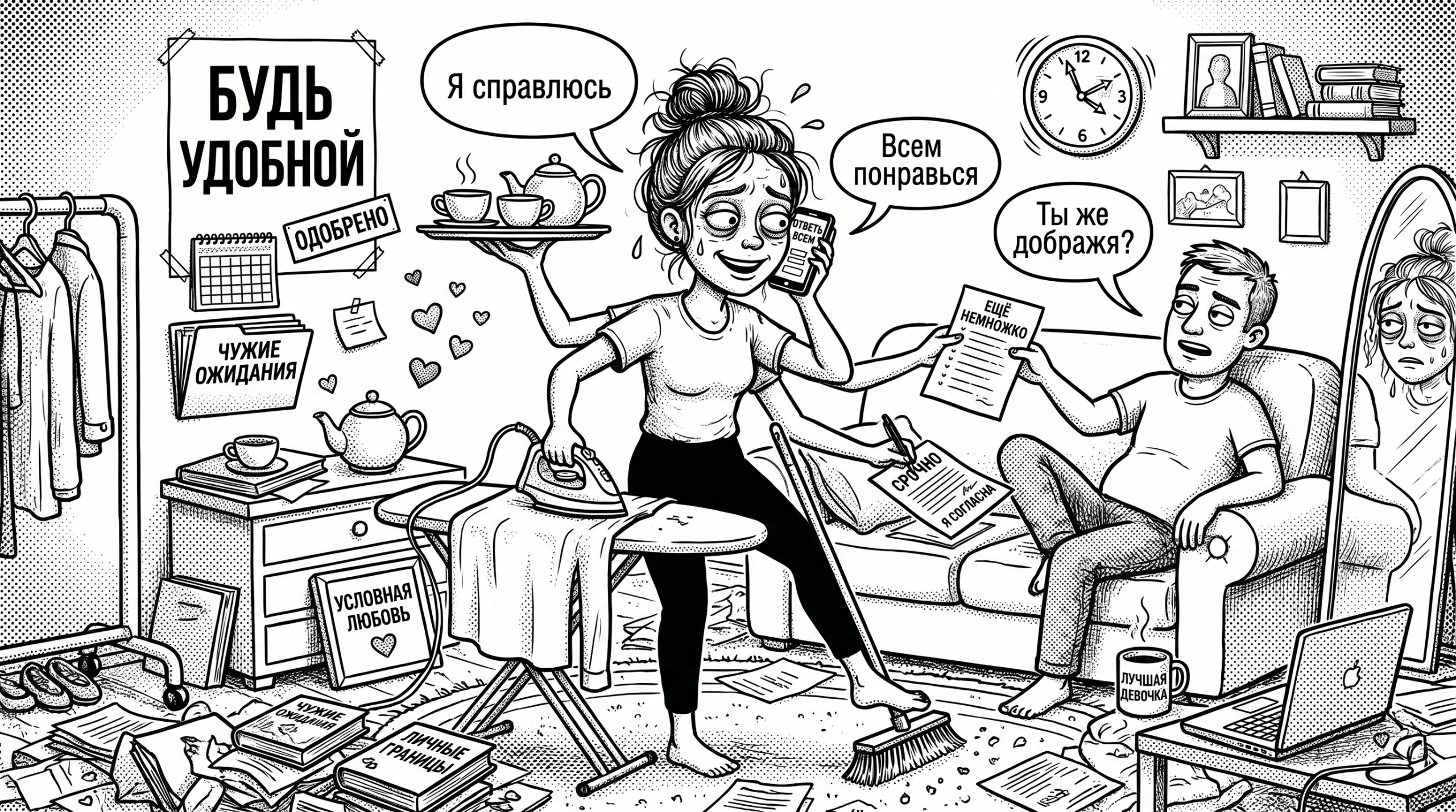 Женщина в отношениях и быту пытается угодить всем сразу, тема синдрома хорошей девочки