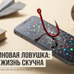 Смартфон на рыболовном крючке как метафора дофаминовой ловушки и скуки в жизни