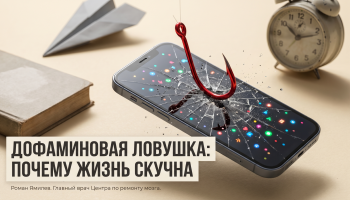 Смартфон на рыболовном крючке как метафора дофаминовой ловушки и скуки в жизни