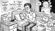 Мужчина после расставания тянется к чату с бывшей как при абстиненции, вокруг надписи про дофамин и привязанность