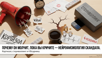 Мегафон и кирпич на столе как метафора ссоры в паре, молчания и нейрофизиологии конфликта