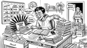 Измученный мужчина тонет в курсах и планерах: саморазвитие как зависимость и токсичная продуктивность