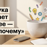 Пустая чашка и вылетающие из неё бумажные идеи как метафора темы скука и креативность