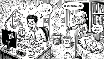 Студент зубрит ночью, а мозг теряет карточки памяти: карикатура про сон и память перед экзаменом