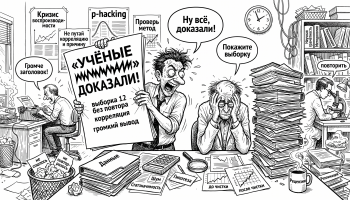 Журналист кричит «Учёные доказали!», а учёный требует выборку; сатира про научную грамотность и p-hacking