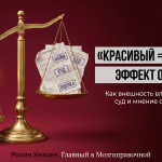 Золотые весы с яблоком и анкетами как метафора эффекта ореола в найме и суде