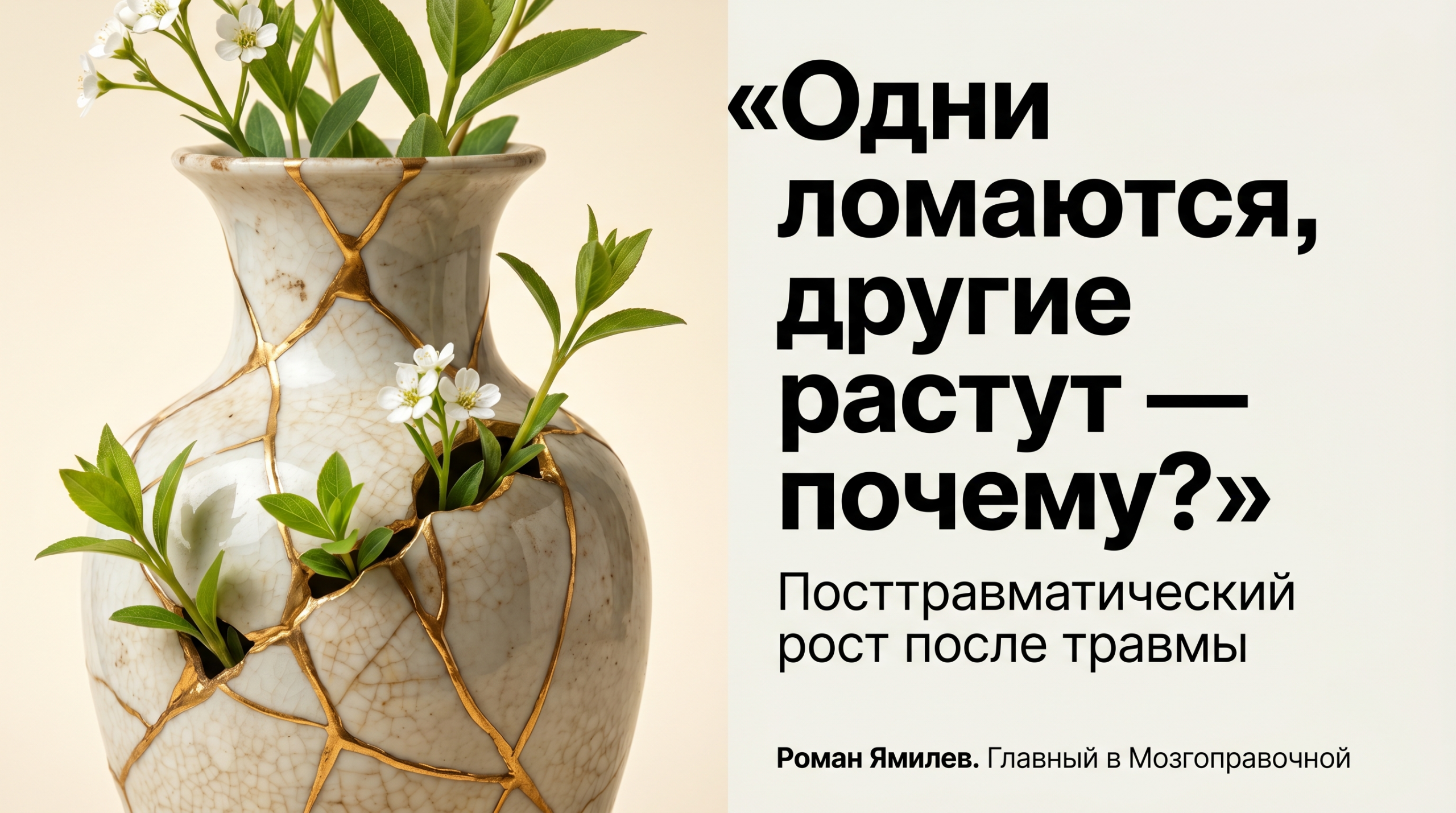Склеенная золотом разбитая ваза с молодыми побегами как метафора посттравматического роста